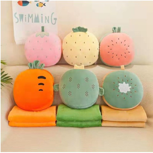 Bộ chăn gối văn phòng gấu bông hoa quả tròn 3in1 siêu đáng yêu(#gối_chăn_ủ tay)