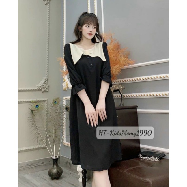 Đầm suông váy suông đũi phối tay lỡ dáng dài ba màu đen , be ,vàng