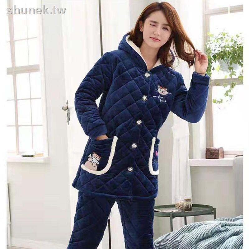 Bộ Đồ Ngủ Dáng Dài Bằng Nhung Ba Lớp Thời Trang Mùa Đông Ấm Áp Dành Cho Nữ | BigBuy360 - bigbuy360.vn