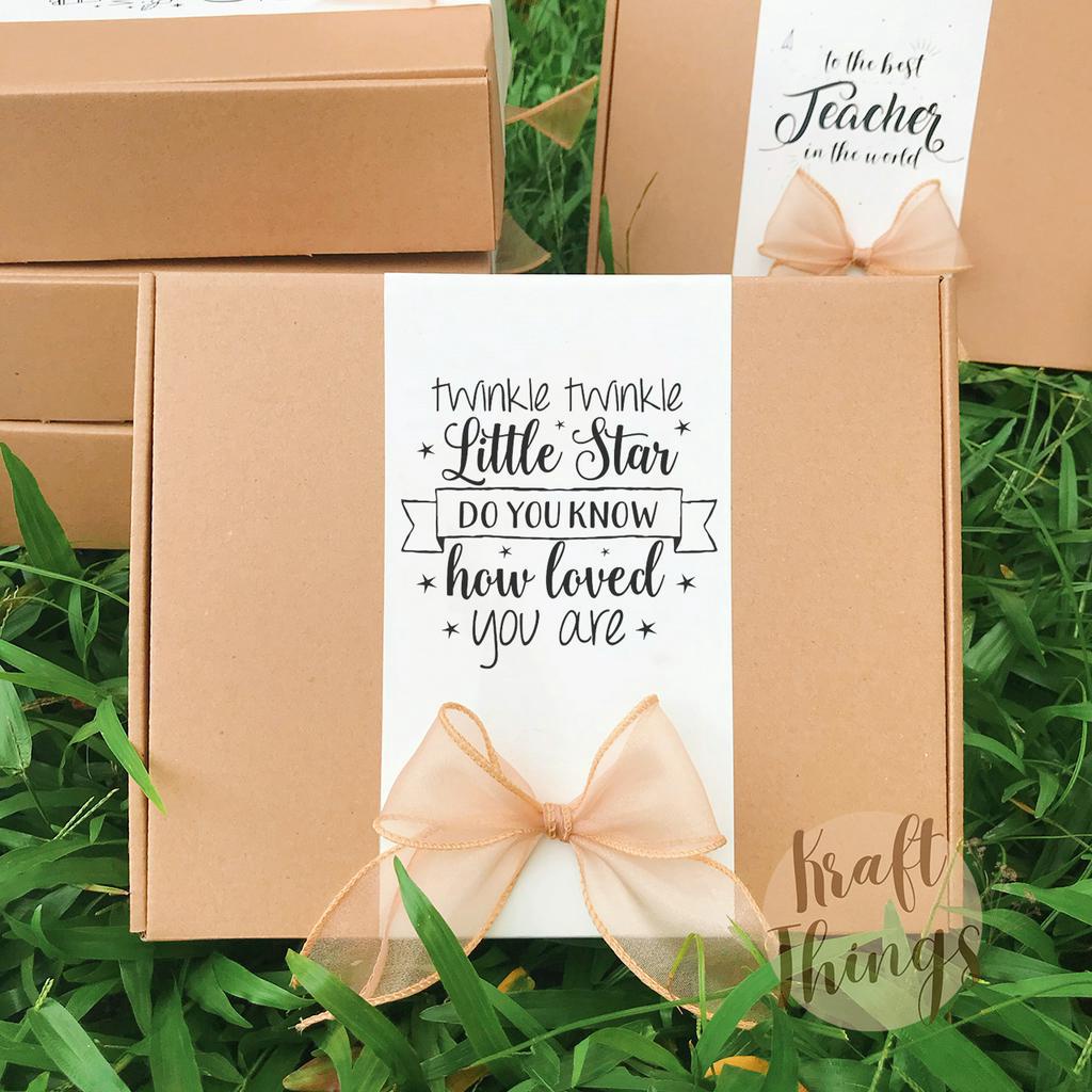 COMBO Hộp quà + túi + thiệp + rơm vintage nhiều chủ đề cỡ nhỏ 20x15x6cm CB2 Kraft Things