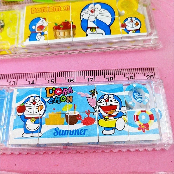 Thước kẻ trò chơi Doraemon 15cm, thước kẻ kết hợp trò chơi ghép hình và lăn bi ziz zắc