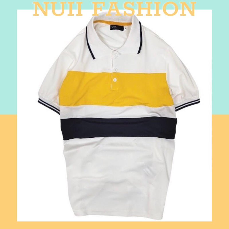 Áo Polo Nam Cổ Bẻ Sọc Trắng Vàng Sang Trọng Lịch Sự Và Trẻ Trung - NUIIFASHION