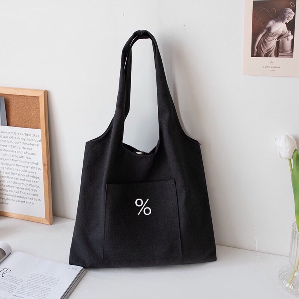 Túi tote HAZIN vải canvas ulzzang unisex in chữ có túi nhỏ bên ngoài đi học đi chơi