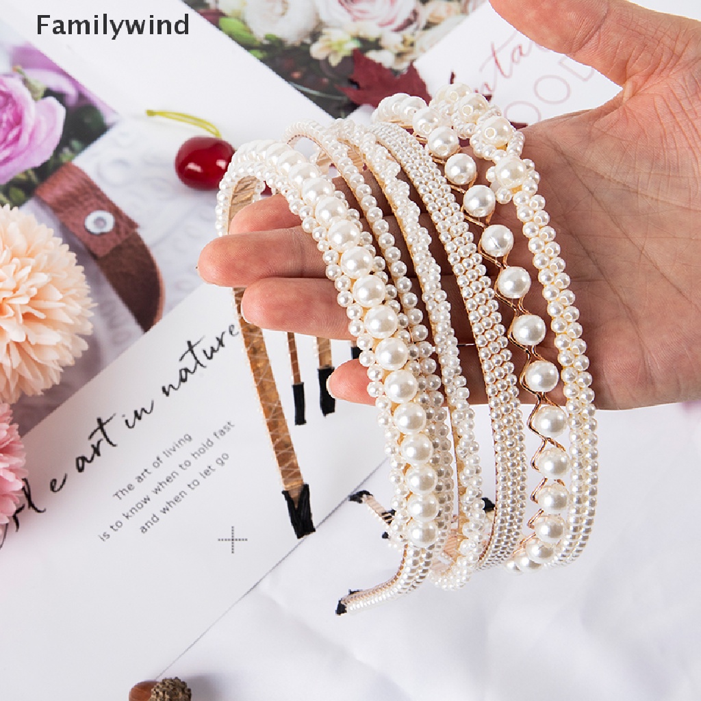 Familywind &gt; Băng Đô Hoa Thắt Nơ Đính Ngọc Trai Nhân Tạo Handmade Phong Cách Hàn Quốc Cho Nữ