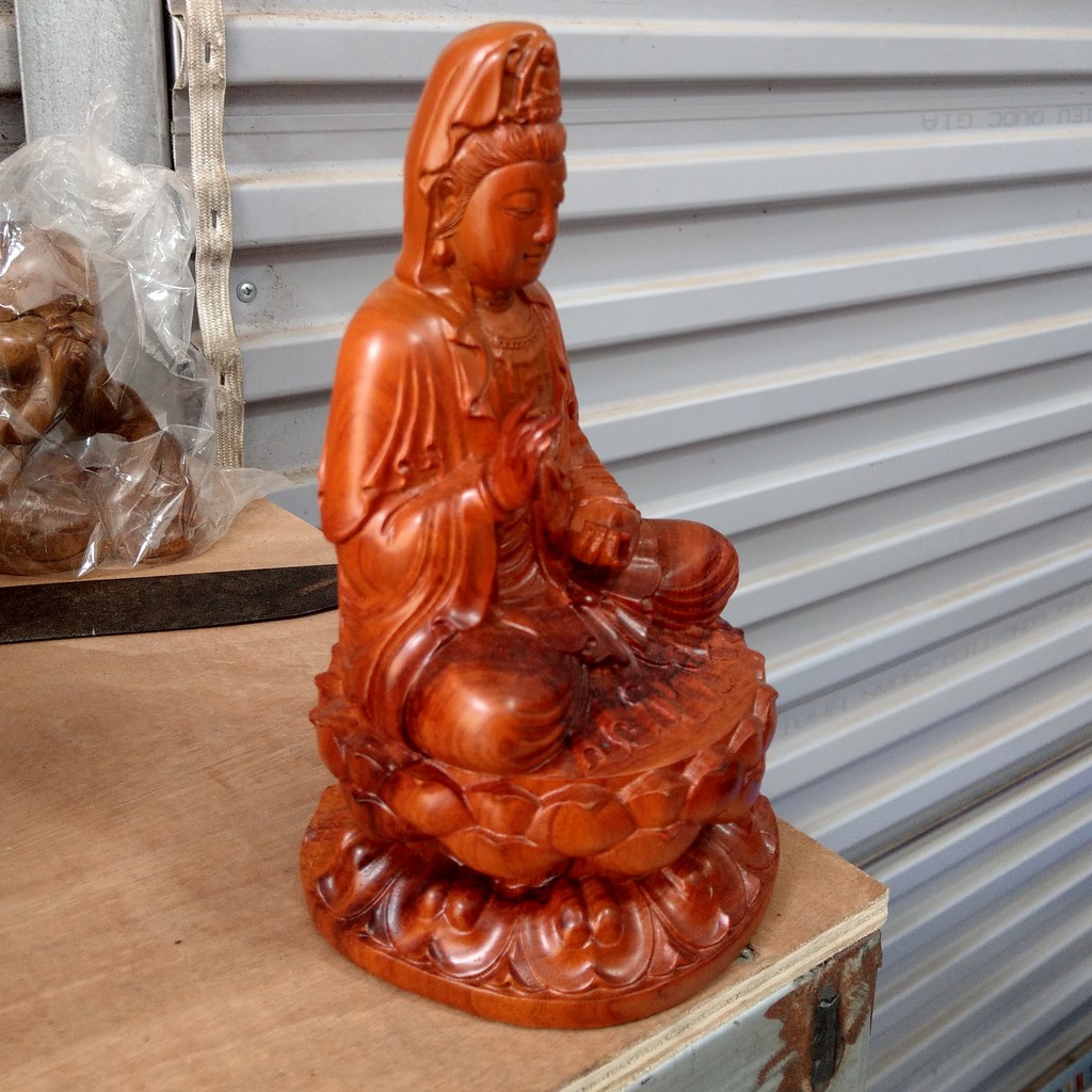 Tượng Phật Bà Quan Âm - Gỗ Hương, Gỗ Bach Xanh - Cao 20cm