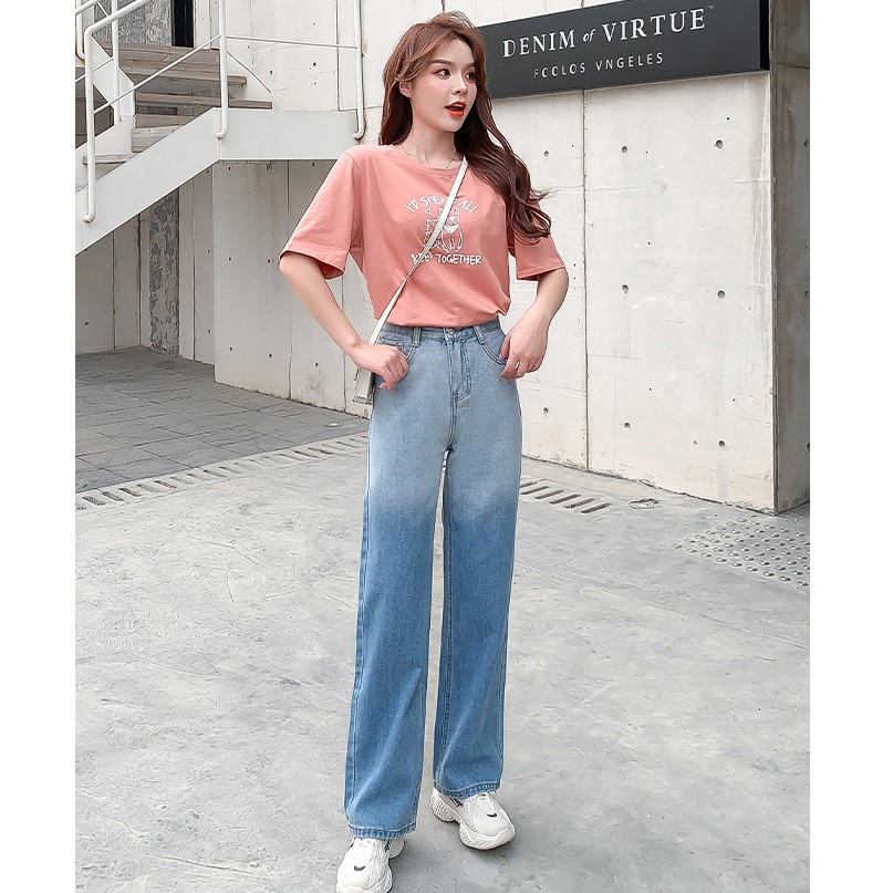 Quần Jeans Lưng Cao Dáng Rộng Thời Trang Cá Tính Dành Cho Nữ