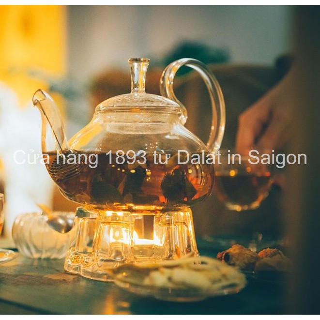 Bộ ấm trà thủy tinh 1893 chịu nhiệt, có lõi lọc, ly trà, chân nến (tặng kèm 5 nến)