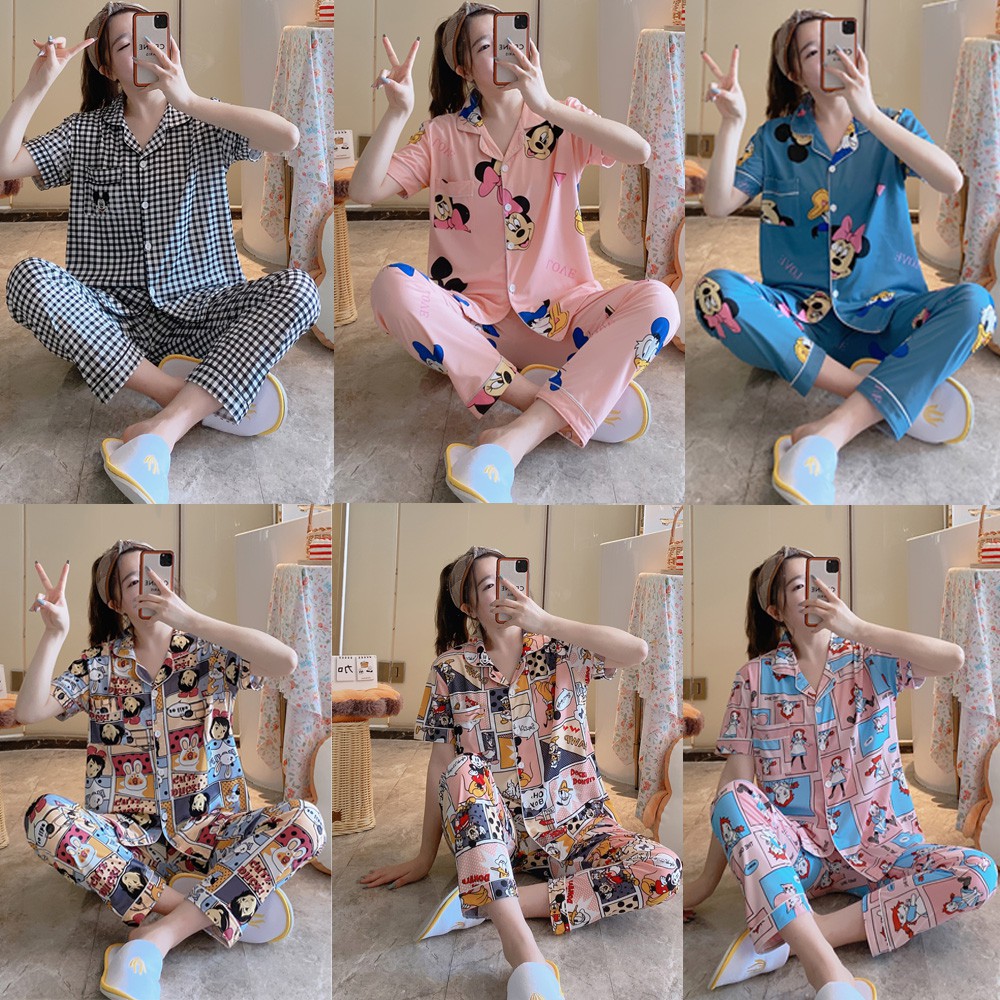 Bộ đồ ngủ pijama nữ ngắn tay hoạt hình dễ thương và thoải mái