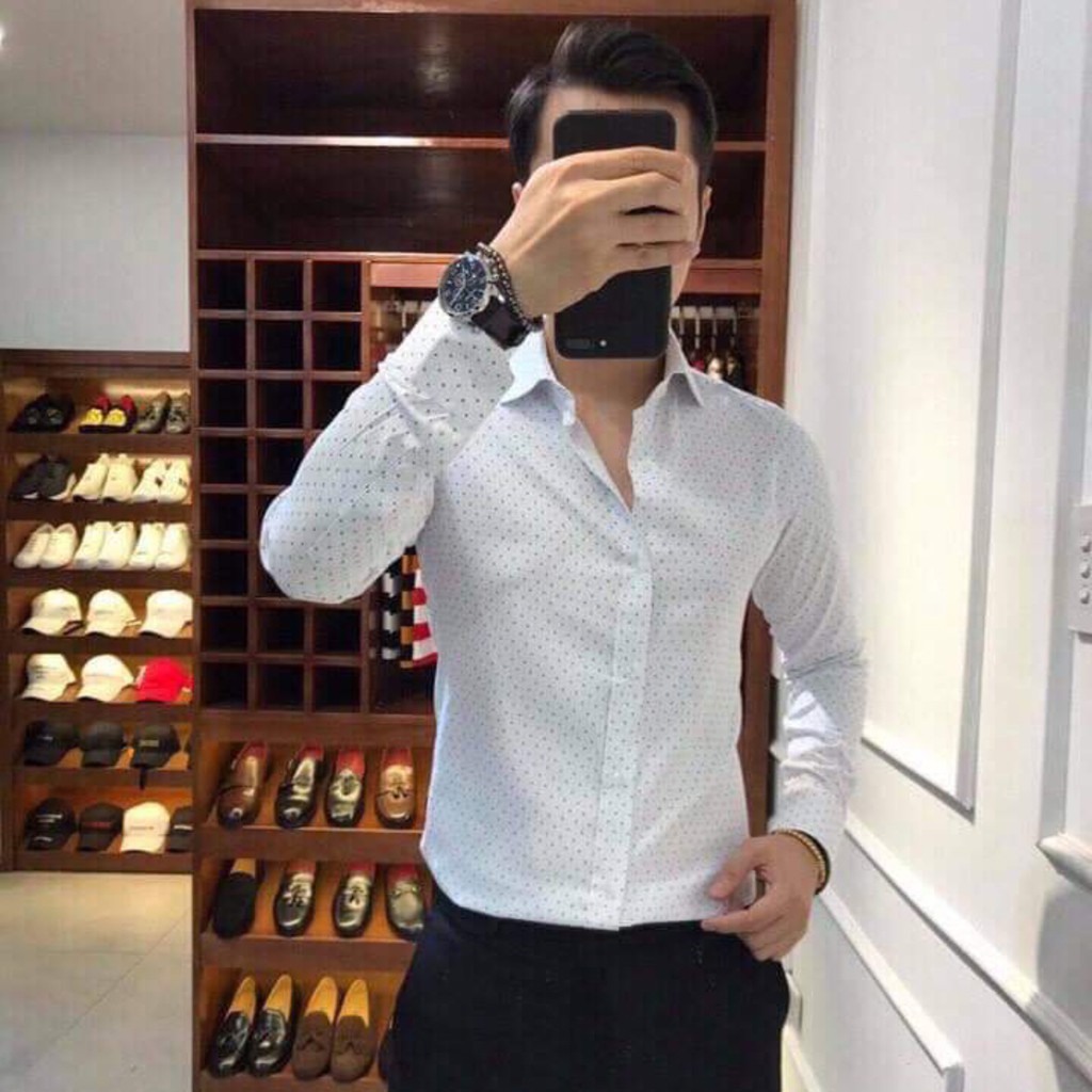 [GIÁ GỐC TẬN XƯỞNG] Sơ mi nam họa tiết chấm bi  cao cấp form ôm dáng công sở hàn quốc | BigBuy360 - bigbuy360.vn