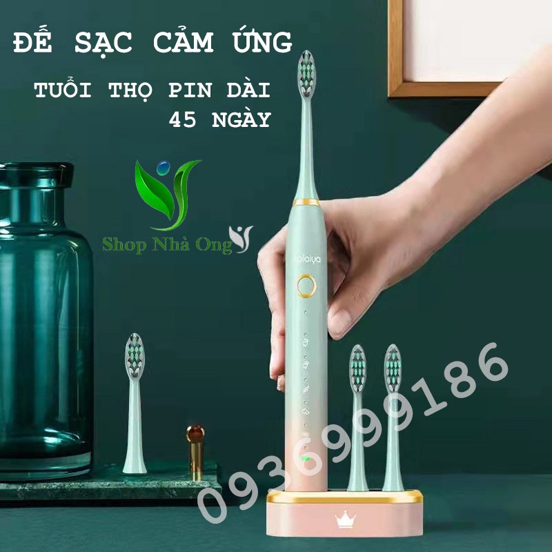 Bàn chải điện JIALAIYA tặng 5 đầu chải, Chải Sạch Mảng Bám Tới 10X giải pháp chăm sóc răng miệng,da mặt hiệu quả
