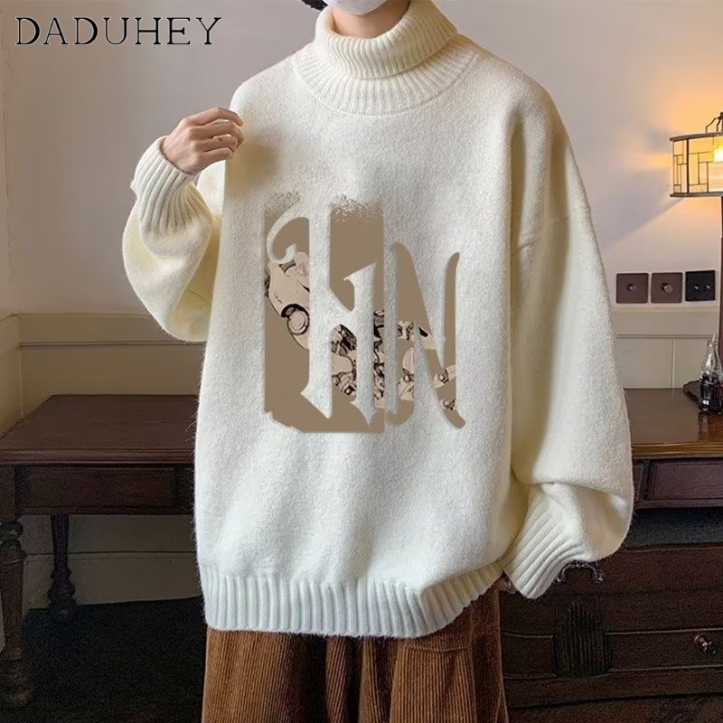 DaDuHey Men's Korean-Style Fashionable Loose Japanese Style Knitwear Ins Autumn Fashionable Printed Sweater