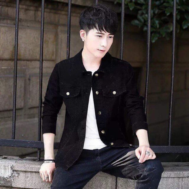 Áo khoác jean nam đen trơn số 4890