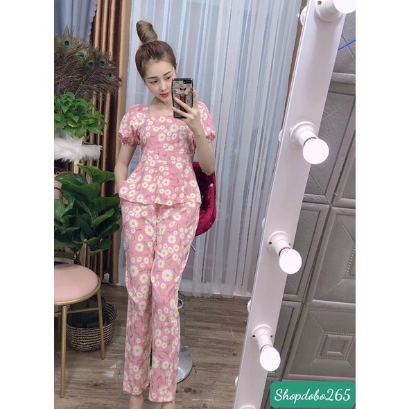 Đồ bộ nữ,đồ ngủ mặc nhà vải lụa hoa cúc siêu cưng.