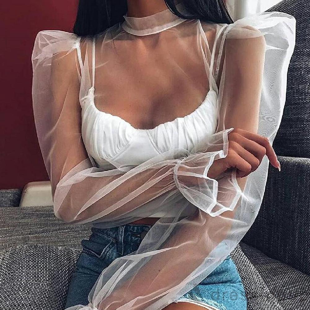 d❃♪Women Off Shoulder Long Puff Sleeve Loose Casual Top