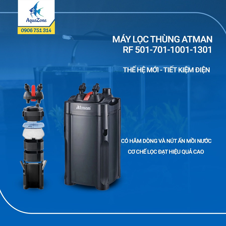 Máy lọc thùng cho bể cá cảnh Atman RF thế hệ mới, tiết kiệm điện (14W/ 14.5W/ 22W)