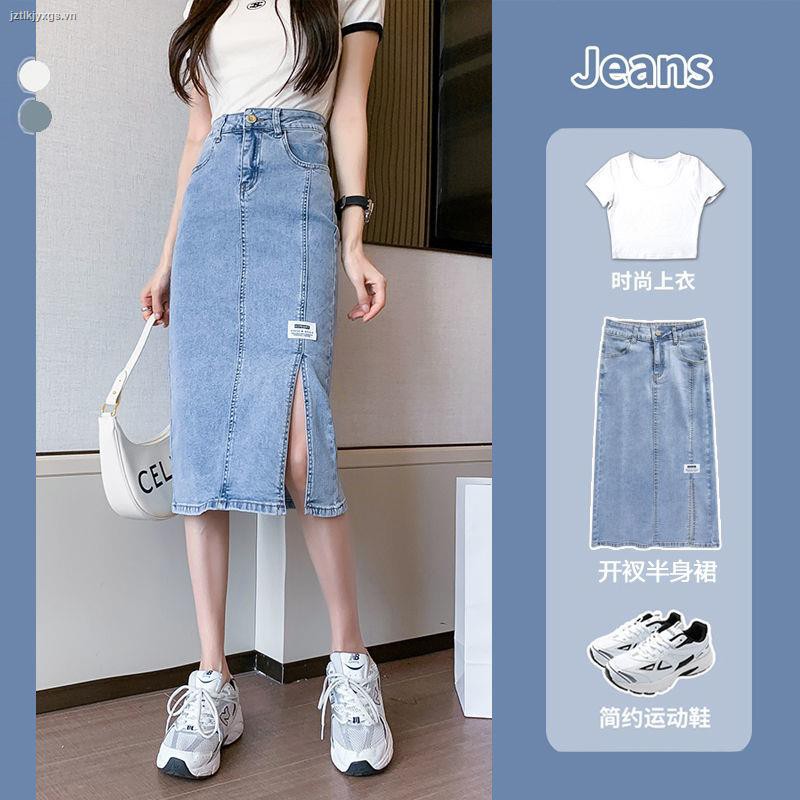 Chân Váy Jeans Lưng Cao Xẻ Tà Thời Trang Cho Nữ