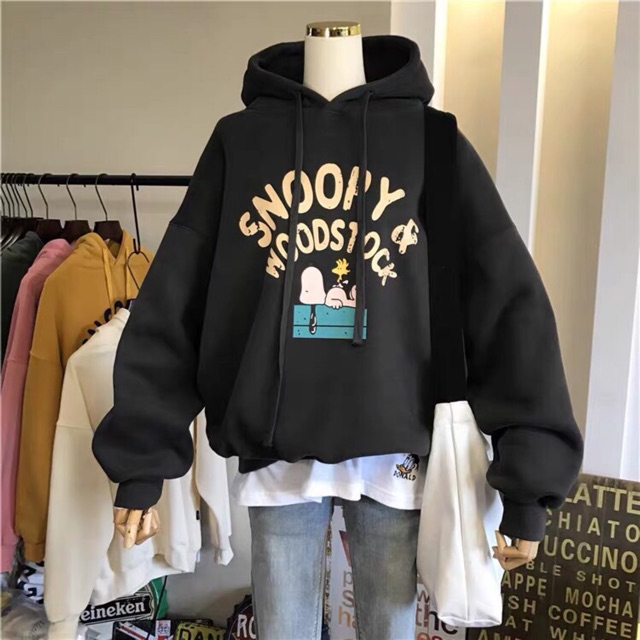 Áo hoodie vải nỉ lót bông dày dặn Snoopy