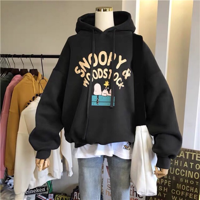 Áo hoodie vải nỉ lót bông dày dặn Snoopy