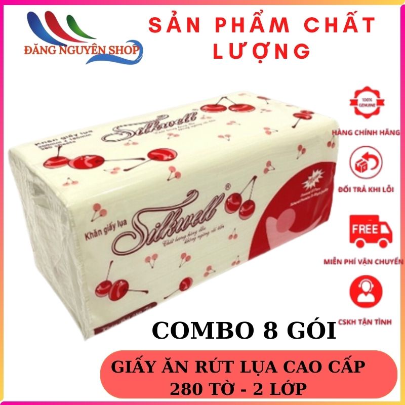 Khăn Ăn Rút Silkwell Cherry Đỏ 280 Tờ (COMBO 8 BỊCH)