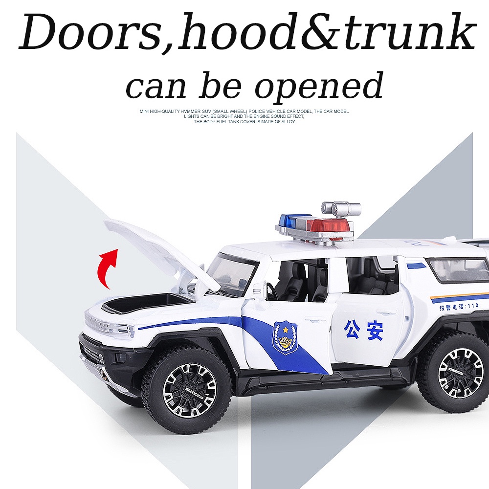Mô Hình Xe Cảnh Sát Hummer Suv Bằng Hợp Kim Kẽm Tỷ Lệ 1 / 32 Có Đèn Và Âm Thanh Độc Đáo