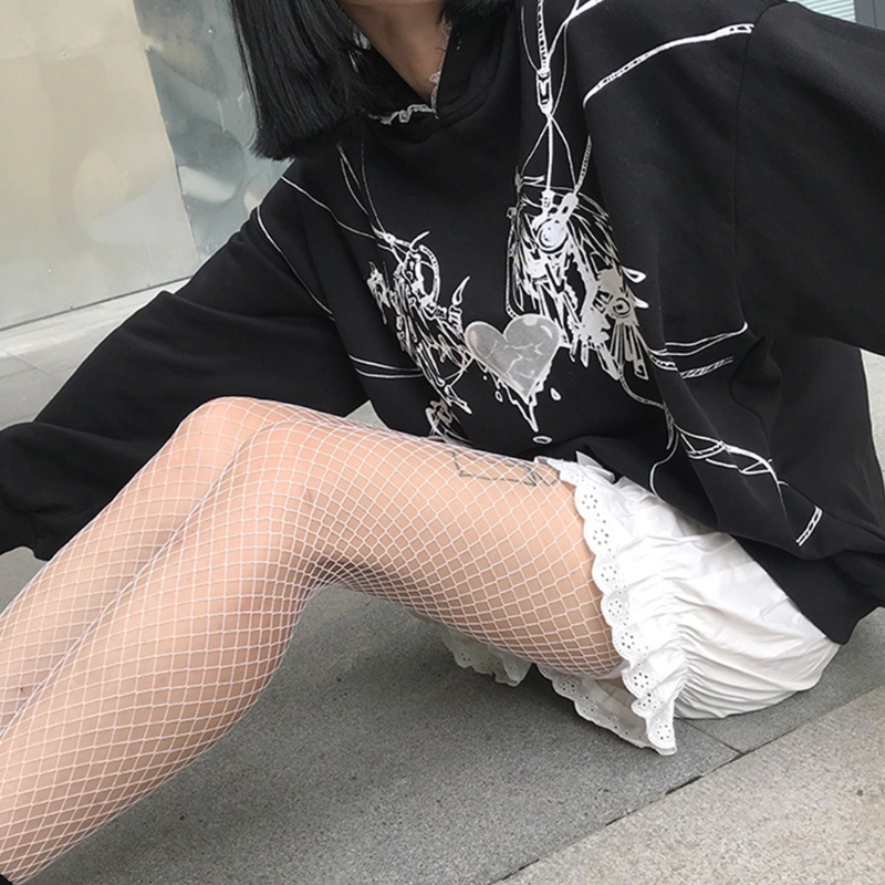 Áo hoodie tay dài ngoại cỡ kiểu tai thỏ in hình trái tim ác quỷ có cánh kiểu gothic punk 10MK cho nữ