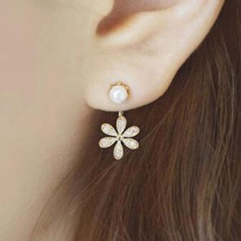 Hoa Tai Dáng Dài Hình Hoa Đính Đá Phối Ngọc Trai Thanh Lịch