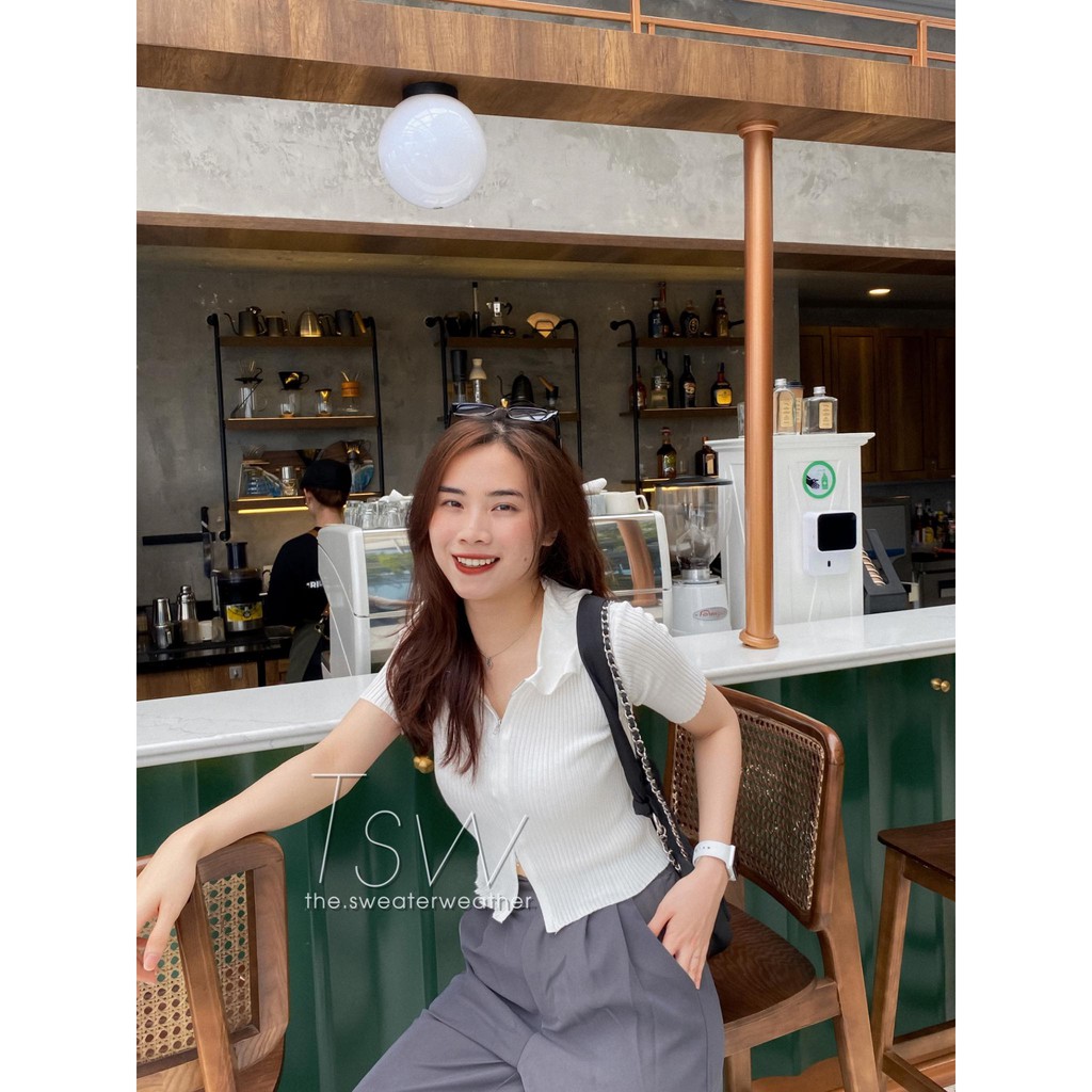 Áo polo kéo khoá len tăm, áo croptop ulzzang khoá kéo 2 đầu (Ảnh thật) | BigBuy360 - bigbuy360.vn