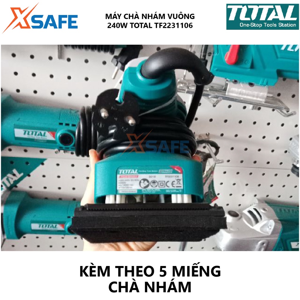 Máy chà nhám vuông TOTAL TF2231106 Máy đánh bóng 220V-240V/50-60Hz, Công suất 240W làm mịn, nhẵn bóng gỗ, kim loại