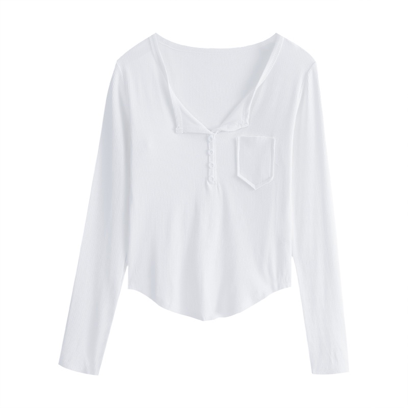 Áo Thun Ngắn Dáng Ôm Cài Nút Thời Trang Mùa Thu Mới Cho Nữ