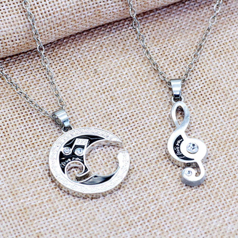 Set 2 Vòng cổ mặt nốt nhạc và mặt trăng thời trang cho cặp đôi
