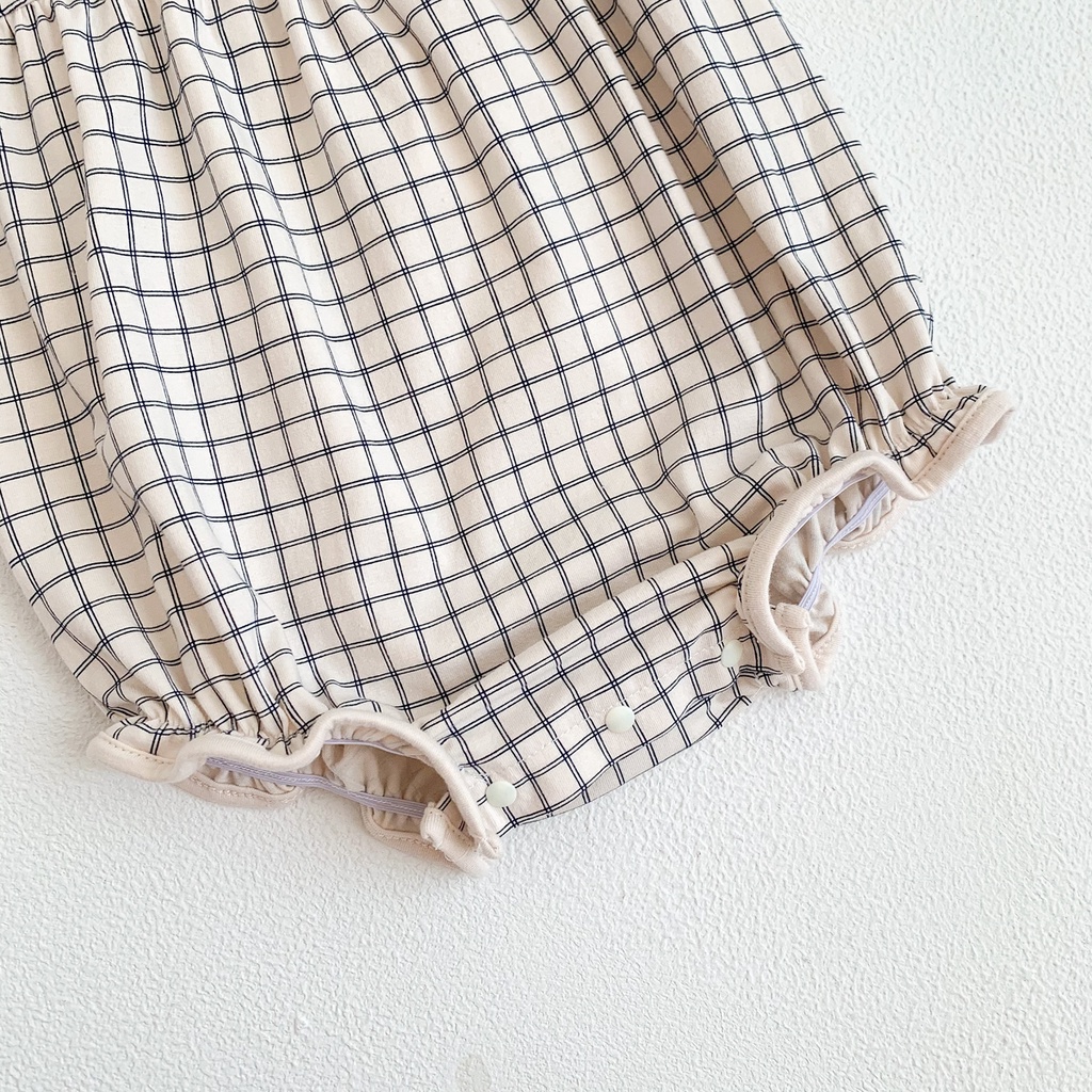 Bộ Áo Liền Quần Bằng Cotton Mềm Mại Họa Tiết Sọc Caro Cho Bé Gái Sơ Sinh