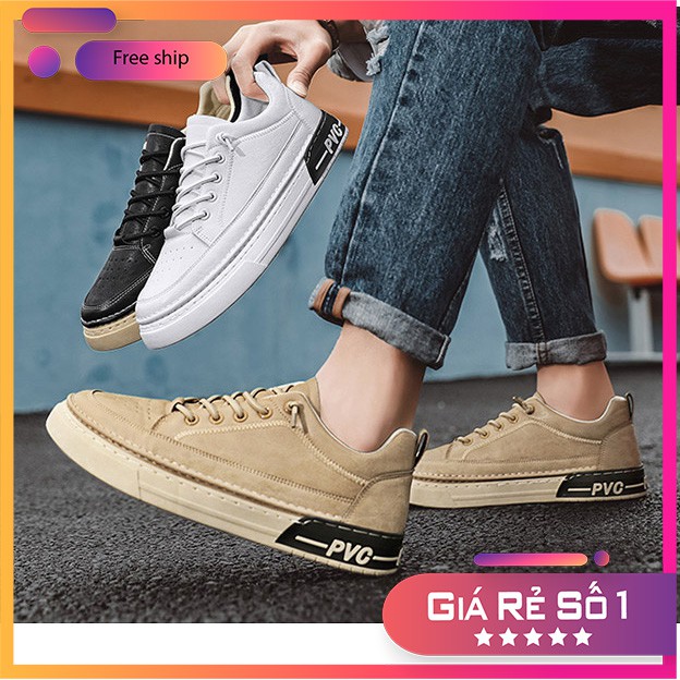 Giày thể thao nam da trơn PVC, Sneaker nam basic đế bằng, Giày da nam thanh lịch đi làm