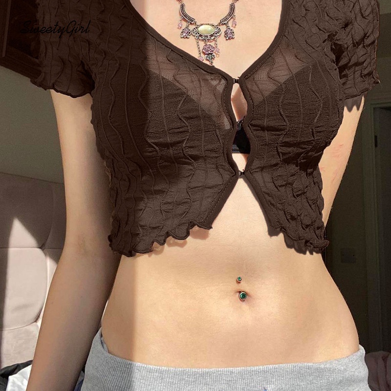 Áo Croptop Phối Ren Xuyên Thấu Thời Trang Quyến Rũ 2022 Cho Nữ