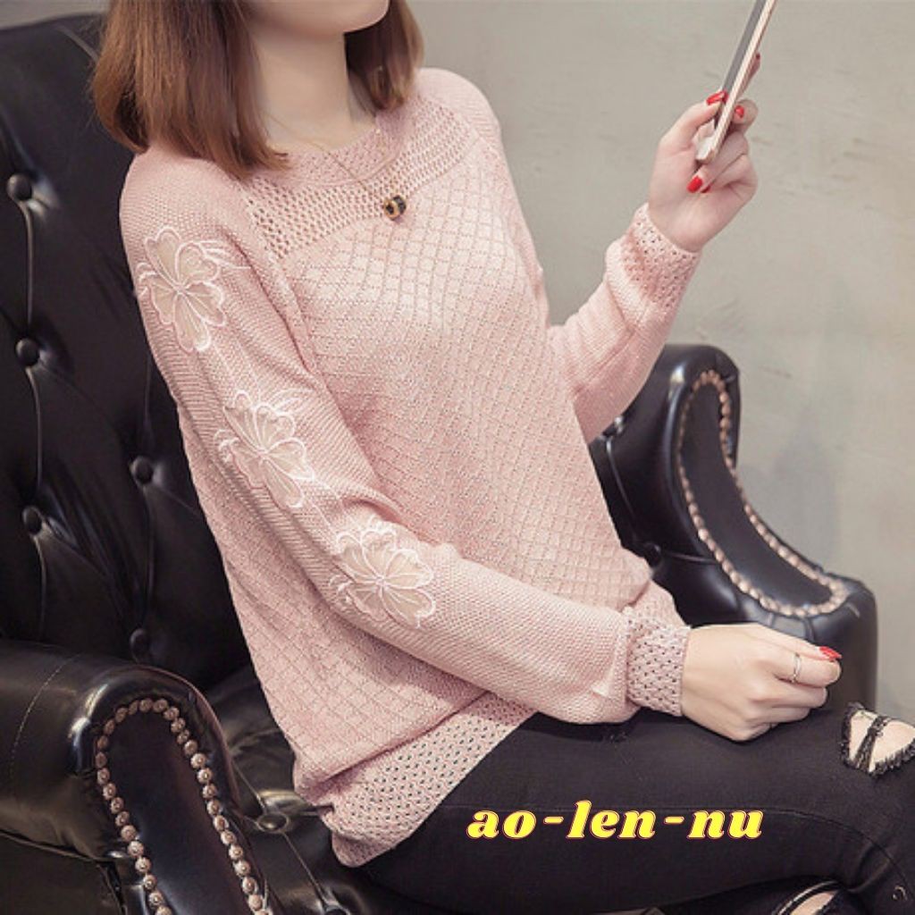 Áo Len Nữ❤️AL03❤️Phiên Bản Áo Len Tay Phối Ren Hoa Xinh Xắn | BigBuy360 - bigbuy360.vn