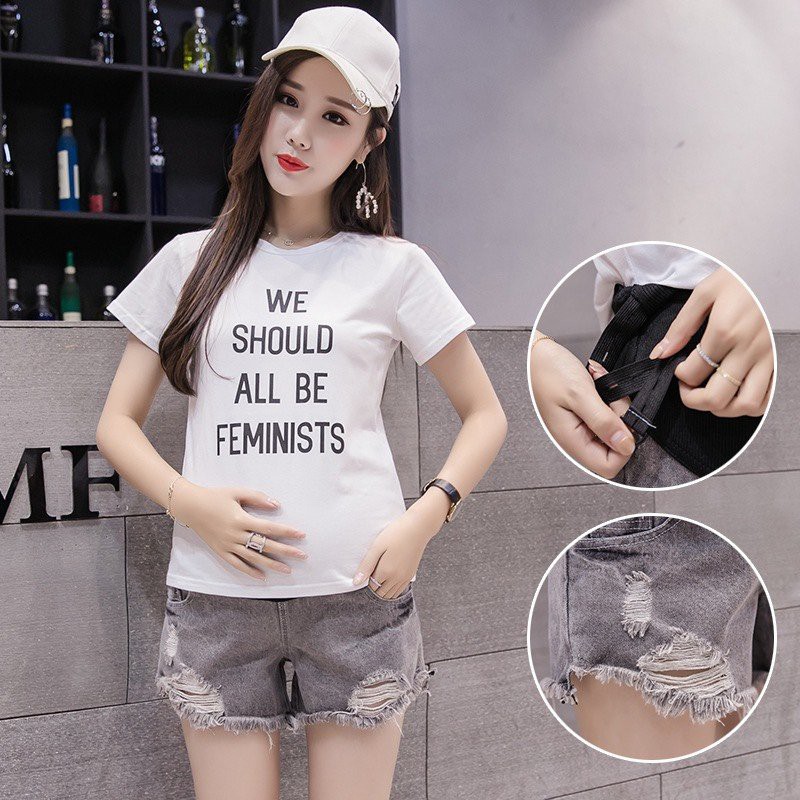 Quần SOOC bầu jean rách cá tính, thiết kế cho mẹ bầu xinh xắn BSR45