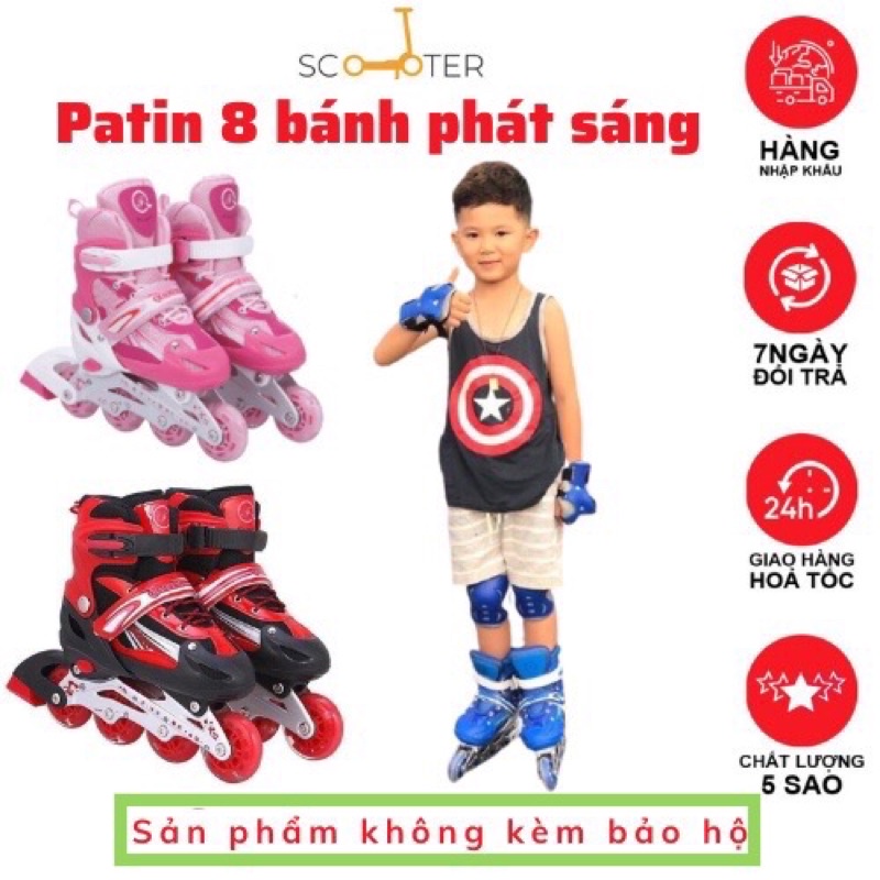 Giày trượt patin cao cấp có 8 bánh phát sáng, Patin cho người lớn và trẻ em