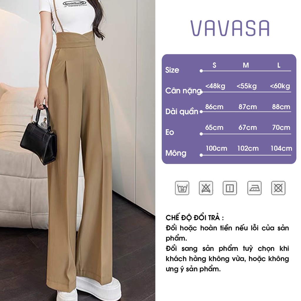 Quần tây nữ công sở lưng cao ống suông rộng có dây đeo VAVASA QT16