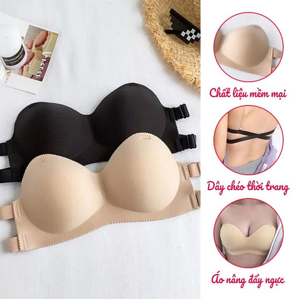 Combo 2 Áo ngực bra đúc su nâng ngực chống tụt dây chéo không gọng