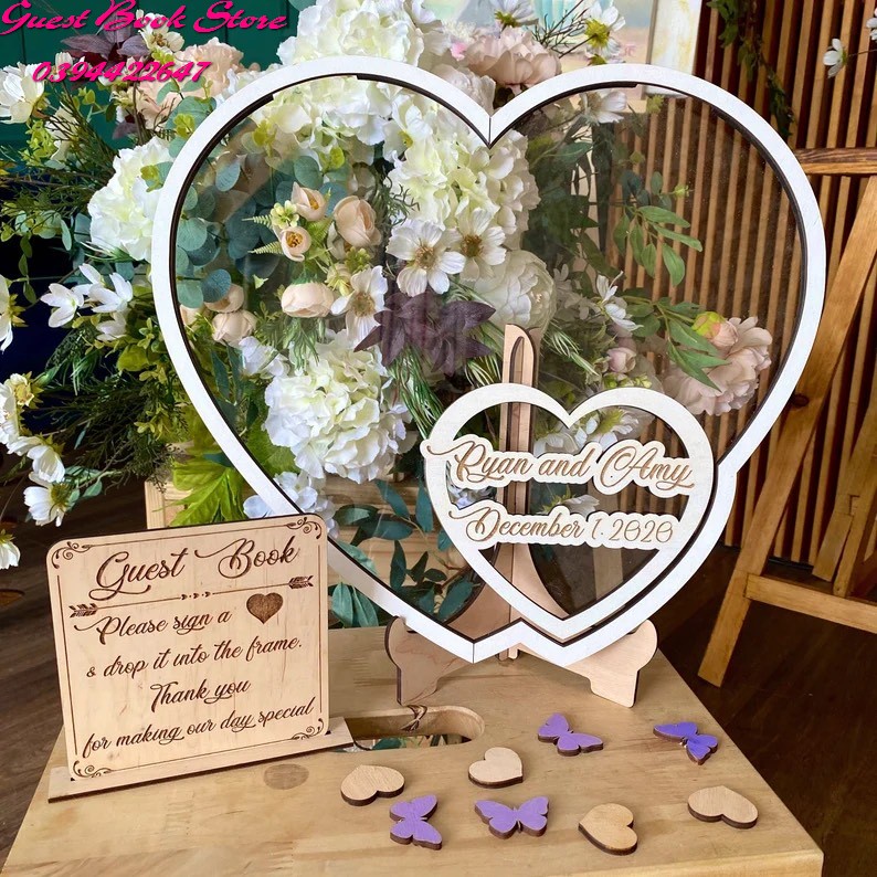 Hộp Thả Tim Cưới Viền Trắng | Thao Wedding Guestbook