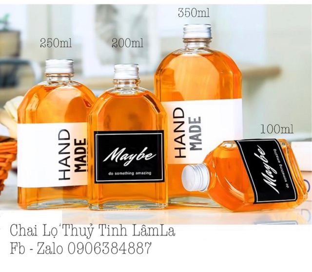 Chai Thủy Tinh Vuông Dẹp Vai Bầu 100ml - 200ml - 250ml - 350ml - 500ml