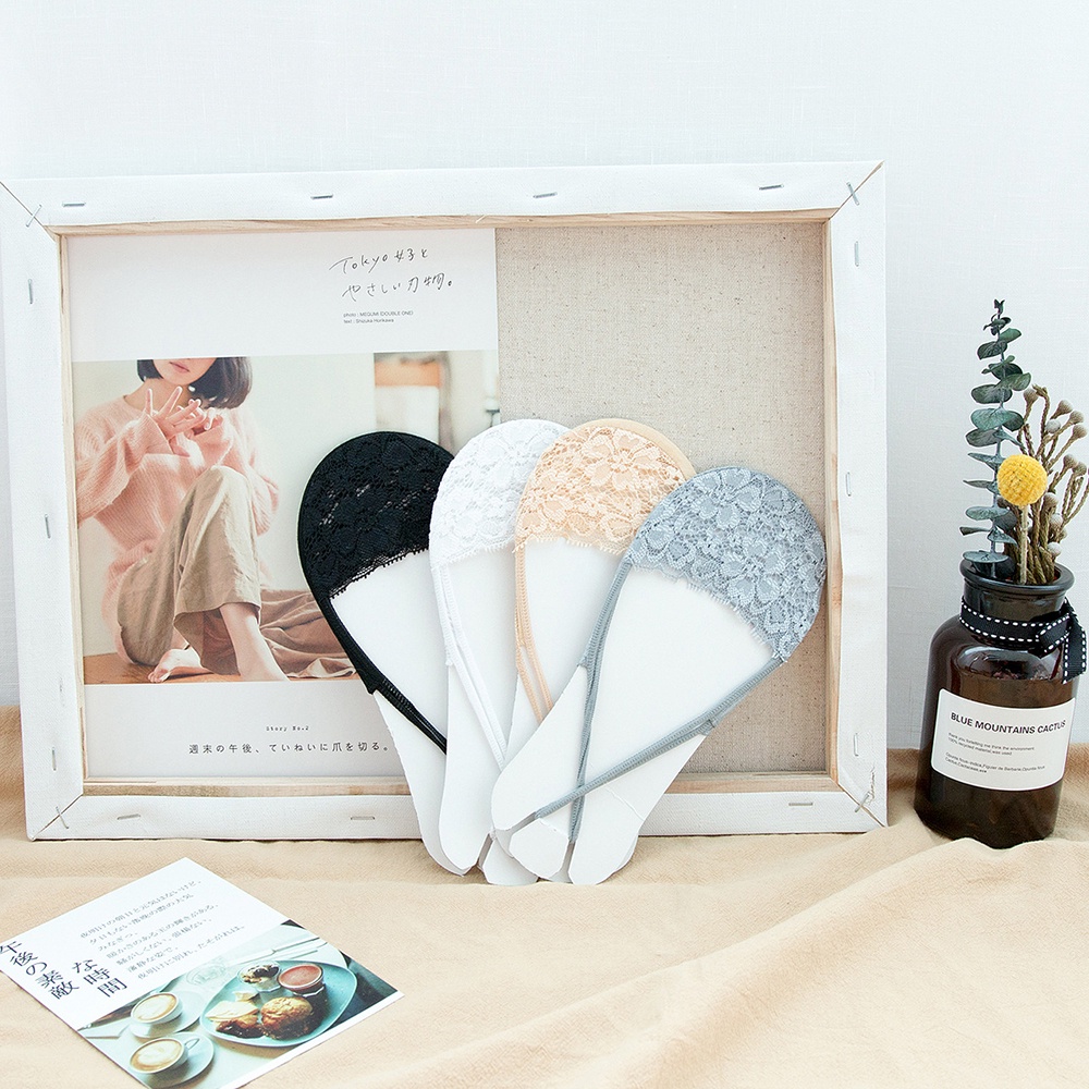 1 đôi vớ thuyền cotton ren siêu mỏng tàng hình gót thấp cho nữ