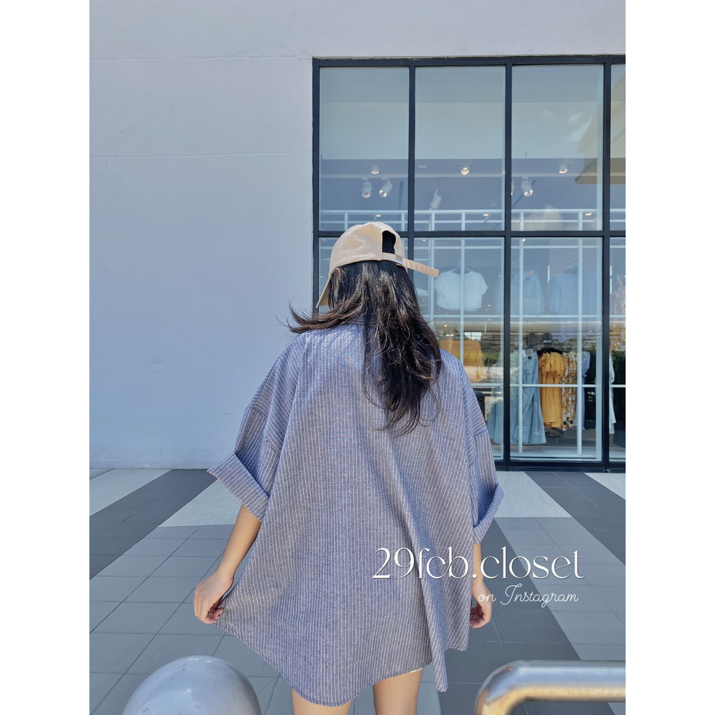 Áo sơ mi oversize kẻ sọc tay lỡ chất thô mềm (Ảnh video 29feb chụp)
