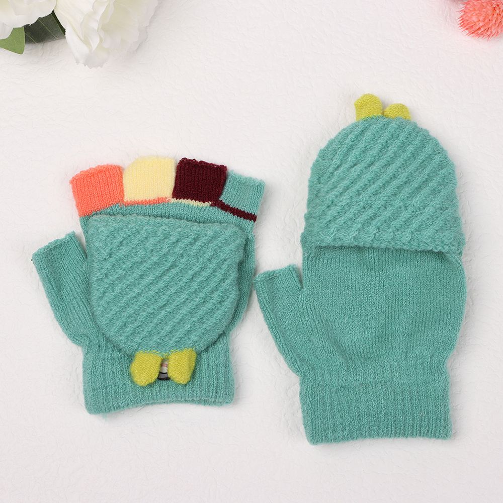 Găng Tay Dệt Kim Hở Ngón Dày Dặn Giữ Ấm Mùa Đông In Họa Tiết Hoạt Hình Nhiều Màu Dễ Thương Cho Bé
