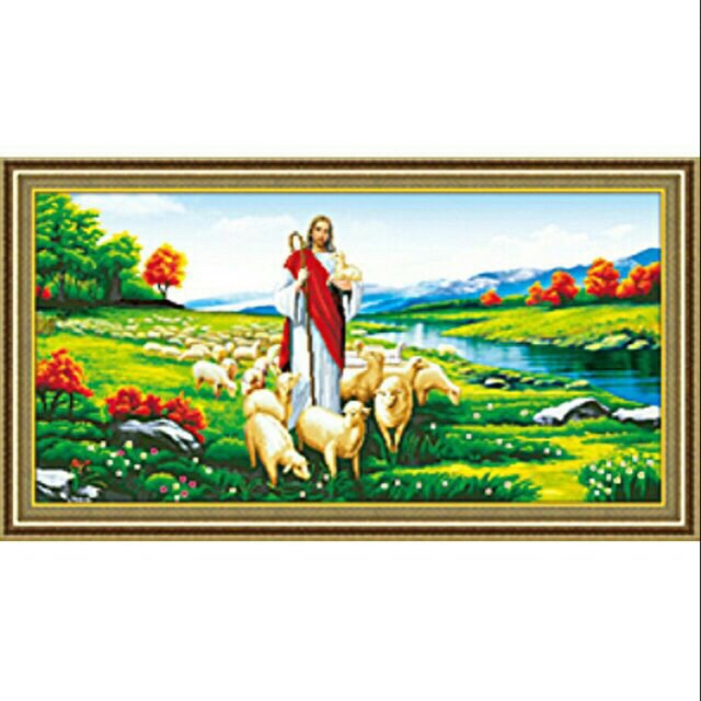 Tranh đính đá-Chúa và Đàn Cừu DF2546 (142x75) chưa đính
