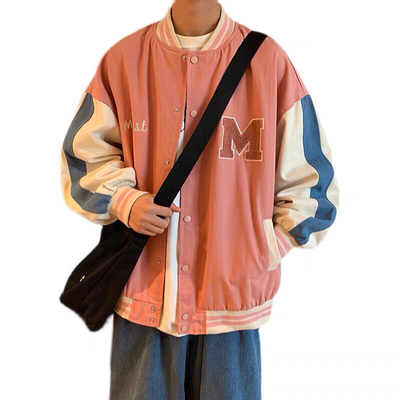 áo bomber nam phong cách Hàn Quốc thêu chữ M viền tay cổ