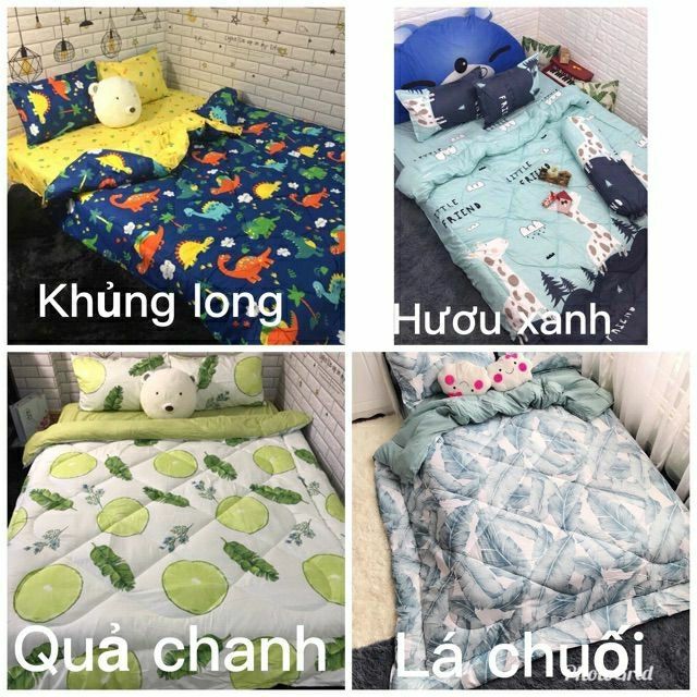 Trọn bộ 5 món chăn phao ga gối cotton poly nhập khẩu Hàn Quốc (gạt trái xem mẫu)