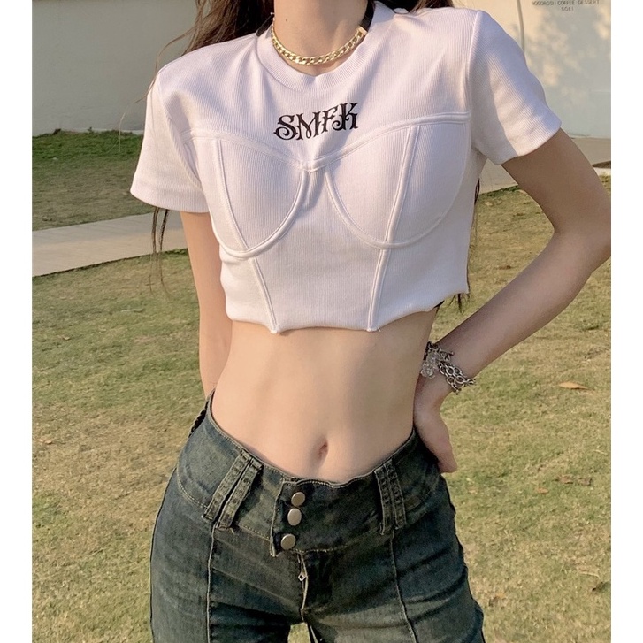 QADCOL  Áo Thun Tay Ngắn Dáng Ôm Trẻ Trung Hợp Thời Trang Cho Bạn Gái