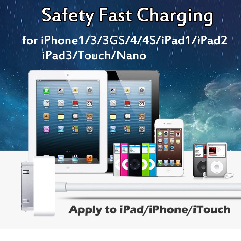 Cáp dữ liệu sạc 30 chân Tương thích với iPhone 3G 3GS 4 4S iPad 2 3