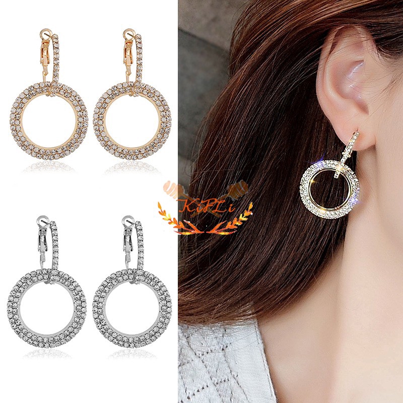 Khuyên tai mặt hình tròn đính đá sang trọng cho nữ