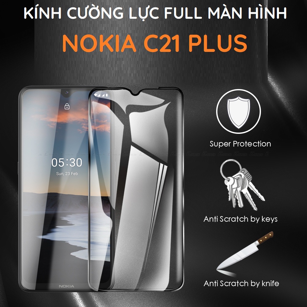 Kính cường lực Nokia C21+ (c21 plus) full màn hình, full keo, chuẩn bền đẹp